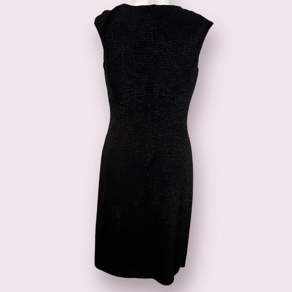Lauren Ralph Lauren Black Ruched Metallic Sheath Dress Size 12 V-Neck Cocktail - Picture 2 of 11
